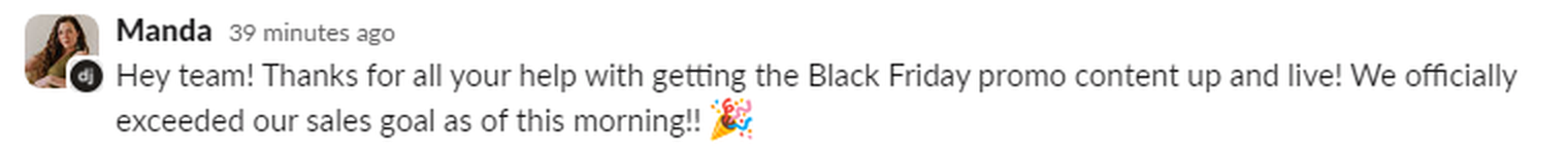 Manda's Slack message